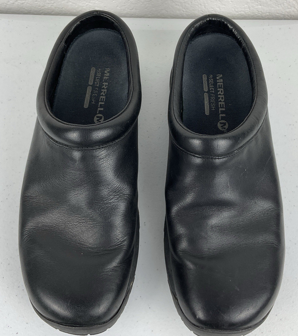 Merrell W Encore Clog Shoes US 9.5 Black Leather Slip On Comfort Grip Casual